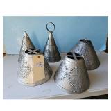Lot of 5 Vintage Punched Tin Cone Lampshade Covers