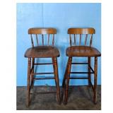 Vintage Wooden Bar Stools - Set of 2