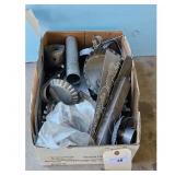 Box of Pierced Tin Cookie Cutters and Candle Holde