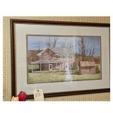 Framed Watercolor Painting of Stone Farmhouse and