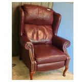 Burgundy Leather Type Wingback Recliner Chair