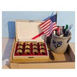 Napkin Rings Set with Stoneware Crock and American