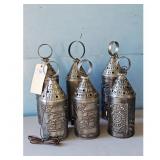 Set of 6 Vintage Tin Punch Lanterns with Electrica