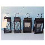 Set of 4 Black Metal Lanterns with Glass Panels