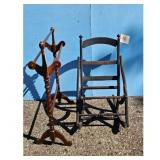 Antique Wooden Quilt Rack and Rocking Chair Set
