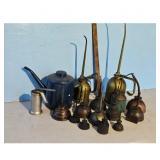 Lot of Vintage Metal Oil Cans and Ruler