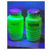 Vintage Uranium Glass Salt and Pepper Shakers Gree