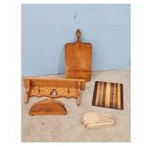Lot of 5 Wooden Kitchen & Home Decor Items: Cuttin