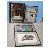 Framed Huffy Blades Poster and Vintage Art Lot