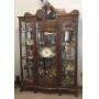 ORNATE CLAW FOOT TRIPLE DOOR CURIO LIGHTED CABINET