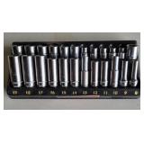 Set of mostly Metric 3/8" Sockets.