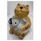 CKA Cat Holding Fish Cookie Jar, Ceramic