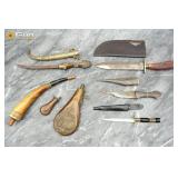 Collection of assorted fixed blade knives and powd