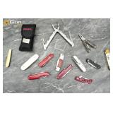 Assorted pocket knives and multi-tools lot. Good C
