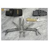 White River knife and Leatherman multi-tool group.