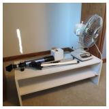 SHOE SHELF, FAN & TELESCOPE