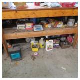 CONTENTS OF BENCH - PAINTS, HARDWARE, & MORE