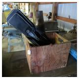 WOODEN BOX OF OUTDOOR & FISHING ITEMS