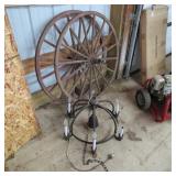 CHANDELIER & TWO WAGON WHEELS