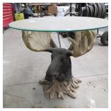 MOOSE HEAD GLASS TOP TABLE
