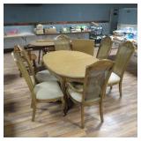 DINING TABLE W/ LEAF & 6 CANE CHAIRS