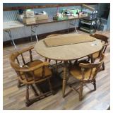 DINING TABLE W/ LEAF & FOUR WOODEN CHAIRS