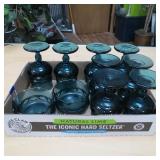 EIGHT AQUA DRINKING GLASSES & TWO BOWLS