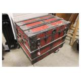 ANTIQUE RED & BLACK TRUNK