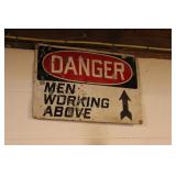 DANGER MEN WORKING ABOVE & INTERSTATE BATTERY SIGN