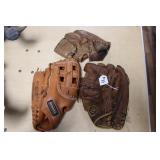 THREE BASEBALL MITTS, R.HAND 1ST BASE & TWO L.HAND