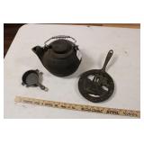 CAST IRON ASHTRAY, TRIVET, & TEA KETTLE