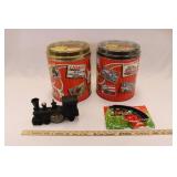 TWO LIONEL POPCORN TINS & MORE
