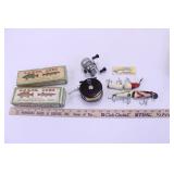 ASSORTED CREEK CHUB FISHING LURES & REELS