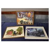 FRAMED TRAIN PIECES & LIONEL PIECE