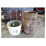 HAND PAINTED WOODEN BUCKET & NAIL BARREL
