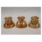 THREE  PYREX CARNIVAL GLASS INSUALTORS