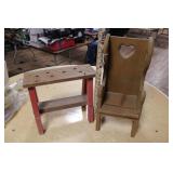 SMALL WOODEN STOOL & WOODEN CHAIR