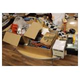 TOOLBOX & THREE BOXES OF ELECTRICAL COMPONENTS