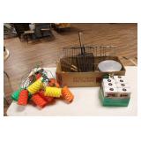 BOX OF OUTDOOR PATIO LIGHTS AND GRILLING ITEMS