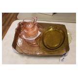 FLAT OF PINK AND YELLOW DEPRESSION GLASS