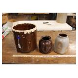 THREE STONEWARE CROCKS (ALL HAVE CHIPS & CRACKS)