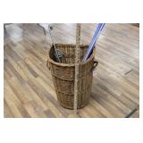 WICKER BASKET W/ TOWEL RACKS / CURTAIN RODS