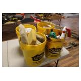 (4) BUCKETS OF LIQUIDS, CLEANERS ETC.