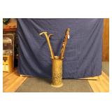 BRASS CANE / UMBRELLA STAND W/ CANES