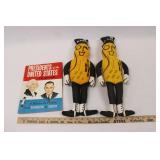 PAIR OF VTG. 18" STUFFED MR. PEANUT DOLLS & BOOK