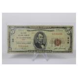 1929 $5 NOTE FIRST NATIONAL BANK OF ST CLAIRSVILLE