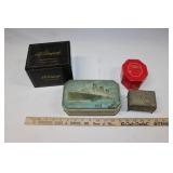 ANTIQUE TIN, CIGAR BOX, TRINKET BOX & SAMPLE HAT