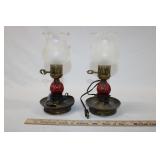 PAIR OF BRASS LAMPS W/ CHIMNEYS