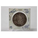 1966 UNCIRCULATED MEXICO 1 PESO SILVER COIN