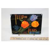 PORCELAIN TULIP BRAND PEARS SIGN 10" X 7"
